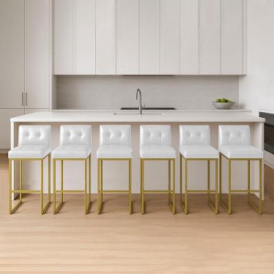 Banqueta Cozinha Alta Com Encosto Industrial Kit 6 Dourado Lirina Pu Branco C05 - D'rossi