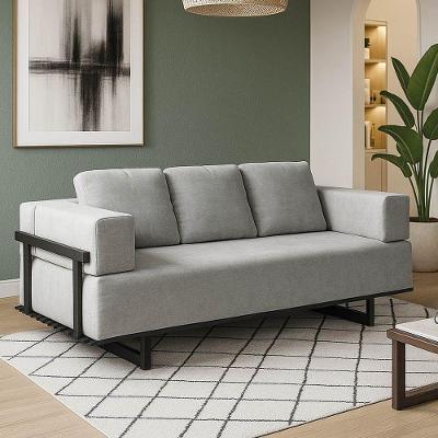 Sofá Cama 2 Lugares Living 200cm Base Industrial Sala Cherie Linho K01 - D'rossi Cinza