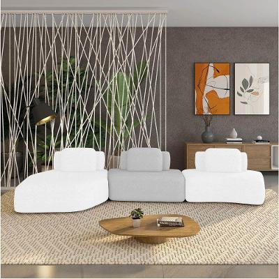 Sofá 3 Lugares Orgânico Com Chaise E 2 Módulos Berlim Bouclê Off K01 - D'rossi Off White-cinza Claro