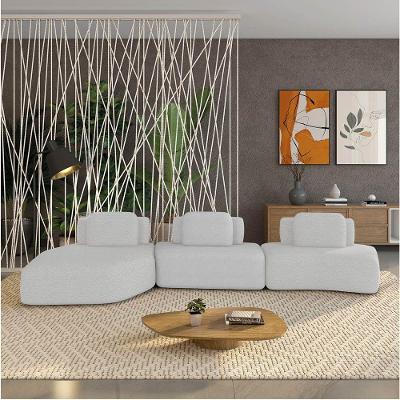 Sofá 3 Lugares Orgânico Com Chaise E 2 Módulos Berlim Bouclê Cinza Claro-off White K01 - D'rossi