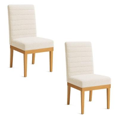 Kit 2 Cadeiras De Jantar Solana Boucle Bege Base De Madeira - Pallazio