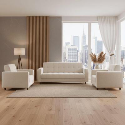 Kit 01 Sofá 3 Lugares E 02 Poltronas Arezzo Linho Areia A27 Pés Chanfrado Castanho D01 - D'rossi