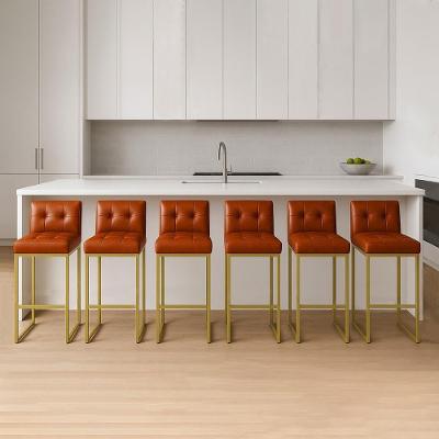 Banqueta Cozinha Alta Com Encosto Industrial Kit 6 Dourado Lirina Pu Nozes C05 - D'rossi