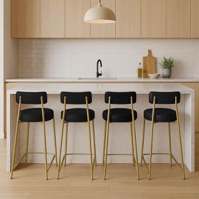 Banqueta Cozinha Média Com Encosto Industrial Dourado Kit 4 Londres Pu Preto D03 - D'rossi