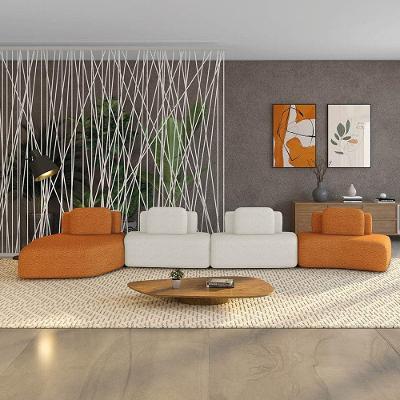 Sofá 4 Lugares Orgânico Com Chaise E 3 Módulos Berlim Bouclê Caramelo-off White K01 - D'rossi