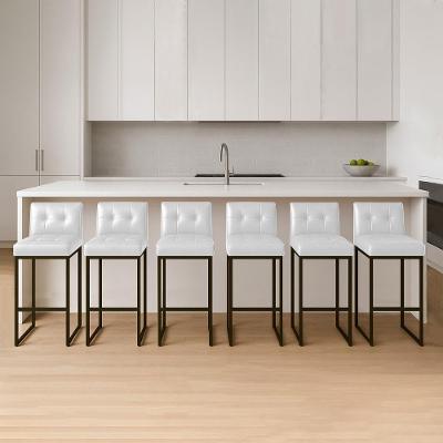 Banqueta Cozinha Alta Com Encosto Industrial Kit 6 Preto Lirina Pu C05 - D'rossi Cor Branco