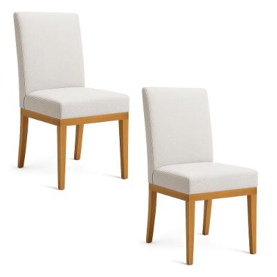 Kit 2 Cadeiras De Jantar Brisa Linho Base De Madeira - Pallazio Cor Bege