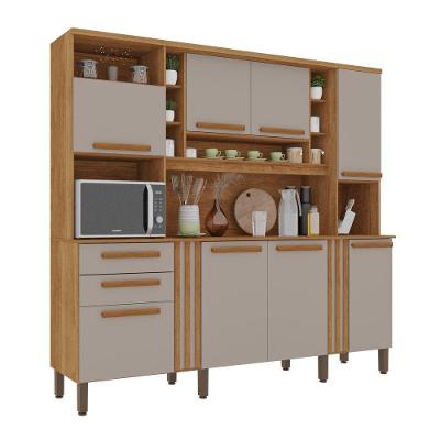 Armário De Cozinha Completo Acácia 8 Portas 2 Gavetas Salleto Cinamomo/off White