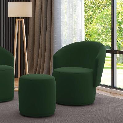 Poltrona E Puff Redondo Orgânico Para Sala Malu Veludo Verde M11 - D'rossi