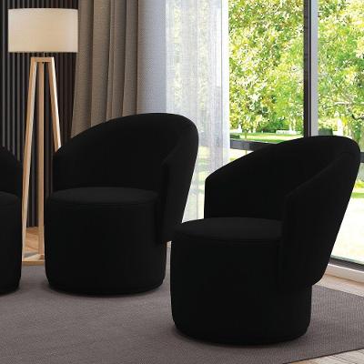 Poltrona Decorativa Orgânica Fixa Para Sala Kit 2 Malu Suede Preto M11 - D'rossi