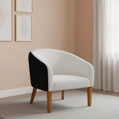 Poltrona Sala Decorativa Stella Pé Madeira Trapézio Castanho Sintético Pu D03 - D'rossi Preto-bouclê Off White