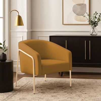 Poltrona Sala Decorativa Stella Base Alta Tubo Champanhe Veludo Mostarda D03 - D'rossi