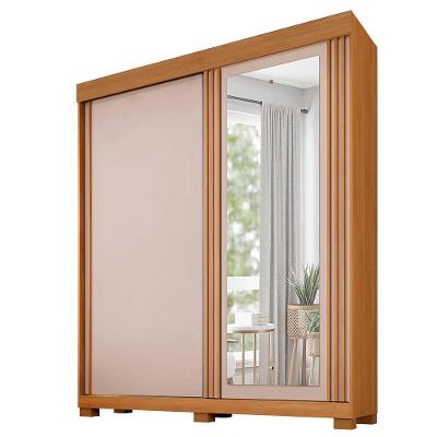 Guarda Roupa 2 Portas De Correr Com Espelho 3 Gavetas Mônaco Benetil Cinamomo/off White