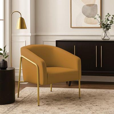 Poltrona Sala Decorativa Stella Base Alta Tubo Dourado Veludo Mostarda D03 - D'rossi