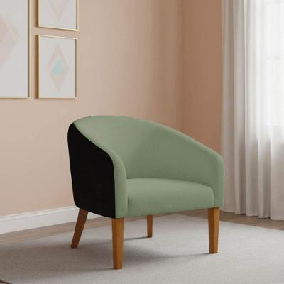 Poltrona Sala Decorativa Stella Pé Madeira Trapézio Castanho Sintético Pu D03 - D'rossi Preto-bouclê Pistache