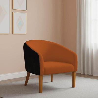 Poltrona Sala Decorativa Stella Pé Madeira Trapézio Castanho Sintético Pu D03 - D'rossi Preto-bouclê Terra