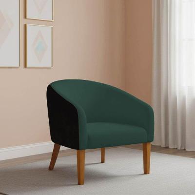 Poltrona Sala Decorativa Stella Pé Madeira Trapézio Castanho Sintético Pu D03 - D'rossi Preto-bouclê Verde