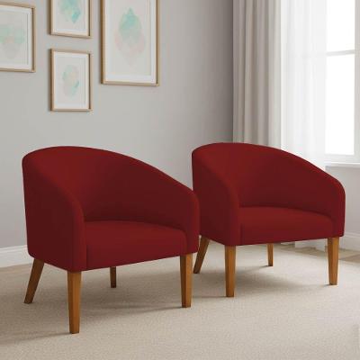 Poltrona Sala Decorativa Kit 2 Stella Pé Madeira Trapézio Castanho Veludo Marsala D03 - D'rossi