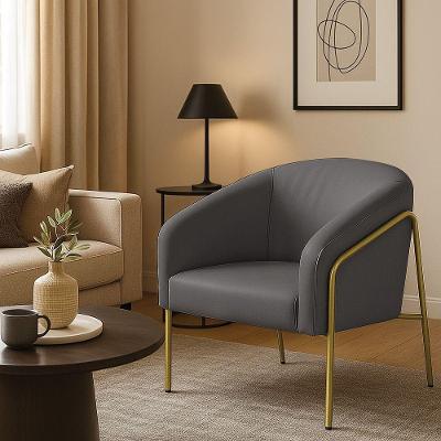 Poltrona Decorativa Stella Base Alta Tubo Dourado Couro Sintético Grafite D'Rossi
