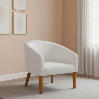 Poltrona Sala Decorativa Stella Pé Madeira Trapézio Castanho Bouclê D03 - D'rossi Off White