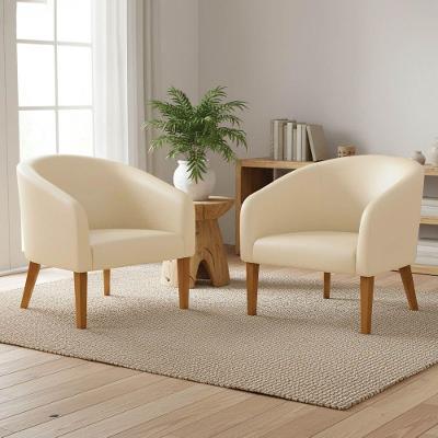 Poltrona Sala Decorativa Kit 2 Stella Pé Madeira Trapézio Castanho Sintético Pu Bege D03 - D'rossi