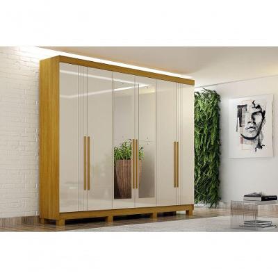 Armario Roupeiro Madri 6 Portas 2 Gavetas C/kit 4 Espelho Madri Com Pes Chf Cinamomo/off White