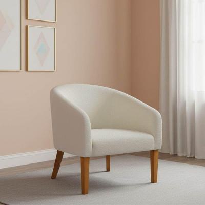 Poltrona Sala Decorativa Stella Pé Madeira Trapézio Castanho Bouclê D03 - D'rossi Bege