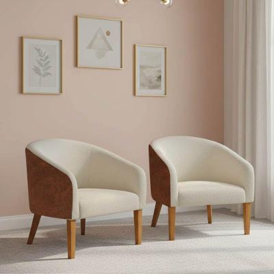 Poltrona Sala Decorativa Kit 2 Stella Pé Madeira Trapézio Castanho Sintético Pu D03 - D'rossi Nozes-bouclê Bege