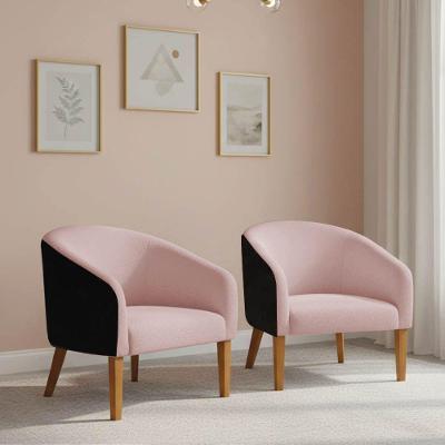 Poltrona Sala Decorativa Kit 2 Stella Pé Madeira Trapézio Castanho Sintético Pu D03 - D'rossi Preto-bouclê Rosê