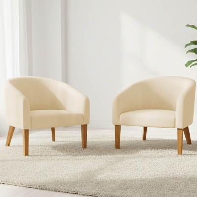 Poltrona Sala Decorativa Kit 2 Stella Pé Madeira Trapézio Castanho Sintético Pu D03 - D'rossi Bege