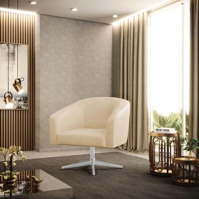 Poltrona Sala Decorativa Stella Giratória Cromada Sintético Pu Bege D03 - D'rossi