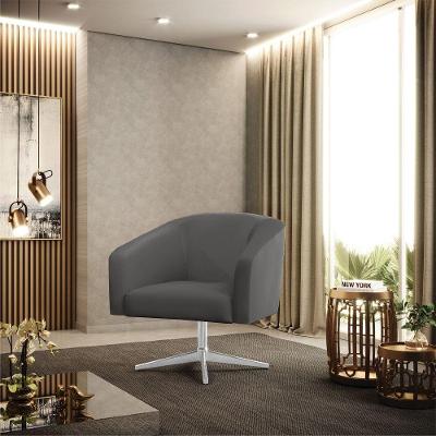 Poltrona Sala Decorativa Stella Base Giratória Cromada Sintético Grafite D03 - D'rossi
