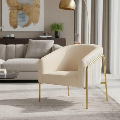 Poltrona Sala Decorativa Stella Base Alta Tubo Dourado Veludo Cotelê D03 - D'rossi Bege