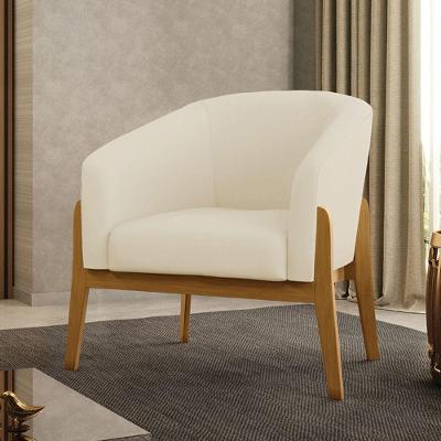Poltrona Sala Decorativa Stella Base De Madeira Veludo Cotelê D03 - D'rossi Bege