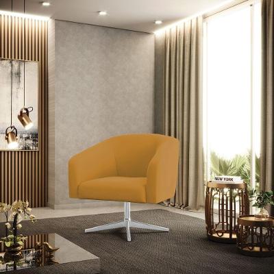 Poltrona Sala Decorativa Stella Base Giratória Cromada Veludo Mostarda D03 - D'rossi