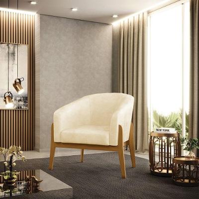 Poltrona Sala Decorativa Stella Base De Madeira Sintético Pu Bege D03 - D'rossi