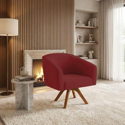 Poltrona Sala Decorativa Stella Base De Madeira Giratória Mm30 Veludo Marsala D03 - D'rossi