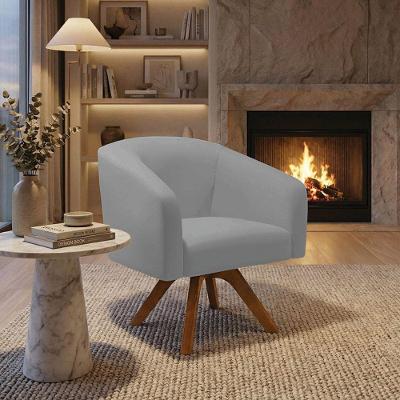 Poltrona Sala Decorativa Stella Base De Madeira Giratória Mm30 Sintético D03 - D'rossi Cinza