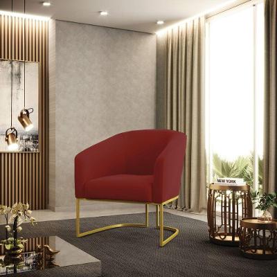Poltrona Decorativa Stella Veludo Marsala Base Industrial Dourada D'Rossi