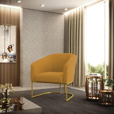 Poltrona Sala Decorativa Stella Base Industrial Dourada Veludo Mostarda D03 - D'rossi
