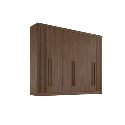 Roupeiro 6 Portas Ripado 6 Gavetas Sem Pés Da Vinci Plus - D' Doro Castanho/ripado