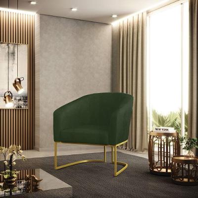 Poltrona Sala Decorativa Stella Base Industrial Sintético PU Verde Dourado D'Rossi