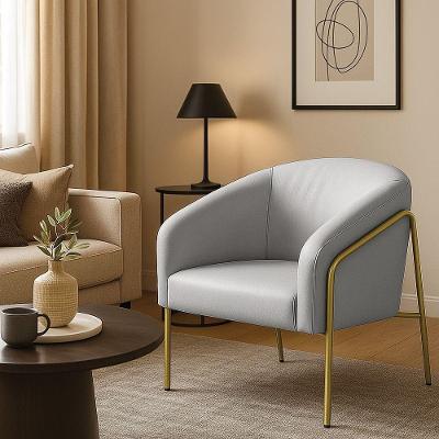 Poltrona Sala Decorativa Stella Base Alta Tubo Dourado Sintético Cinza D03 - D'rossi