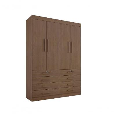 Guarda Roupa Solteiro Mônaco 4 Portas 8 Gavetas Com Pés - D' Doro Castanho