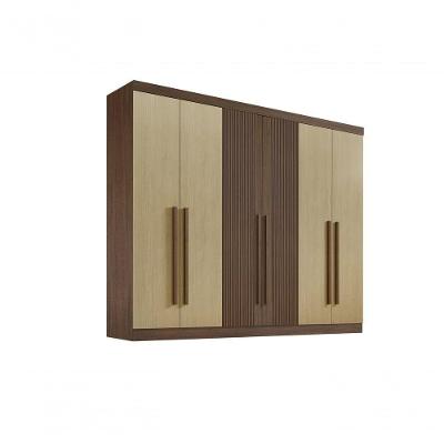 Roupeiro 6 Portas Ripado 6 Gavetas Sem Pés Da Vinci Plus - D' Doro Castanho/linho/ripado