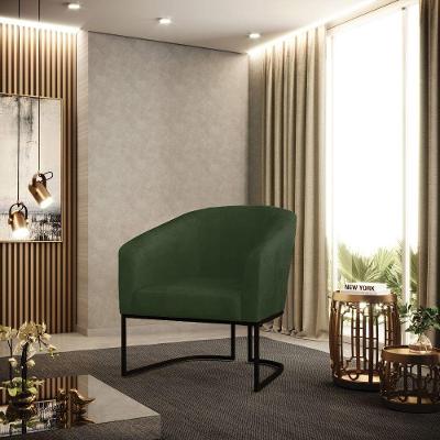 Poltrona Sala Decorativa Stella Base Industrial Sintético Pu Verde Preto D'Rossi
