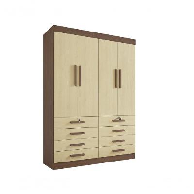 Guarda Roupa Solteiro Mônaco 4 Portas 8 Gavetas Com Pés - D' Doro Castanho/linho