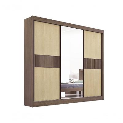 Guarda Roupa Cristal Casal 3 Portas Ripado 6 Gavetas Com Pés D' Doro Castanho/linho/ripado