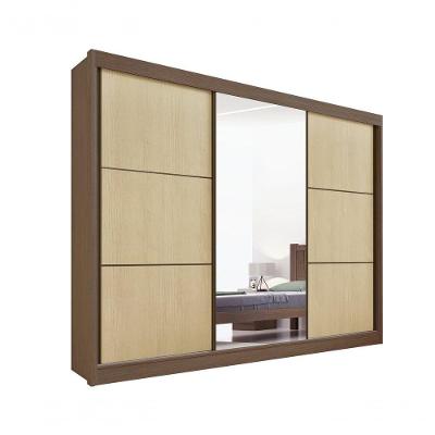 Guarda Roupa Casal Com Espelho Los Angeles 3 Portas 6 Gavetas Sem Pés - D' Doro Castanho/linho