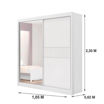 Guarda Roupa Casal Athenas 2 Portas Ripado 3 Gavetas Com Espelho Com Pés - D' Doro Branco/ripado